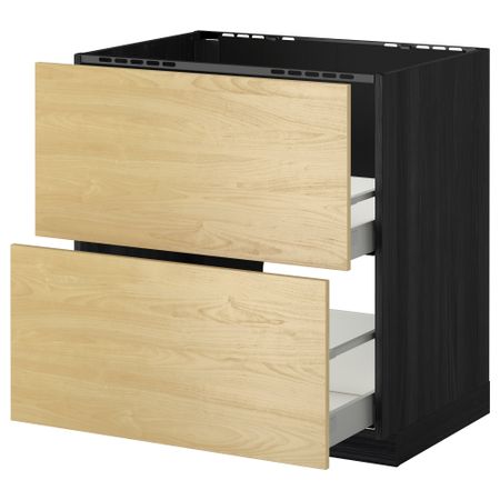 Напольный шкаф под мойку + 2 фронтальных панели, 2 ящика МЕТОД / МАКСИМЕРА, черный, Тингсрид береза