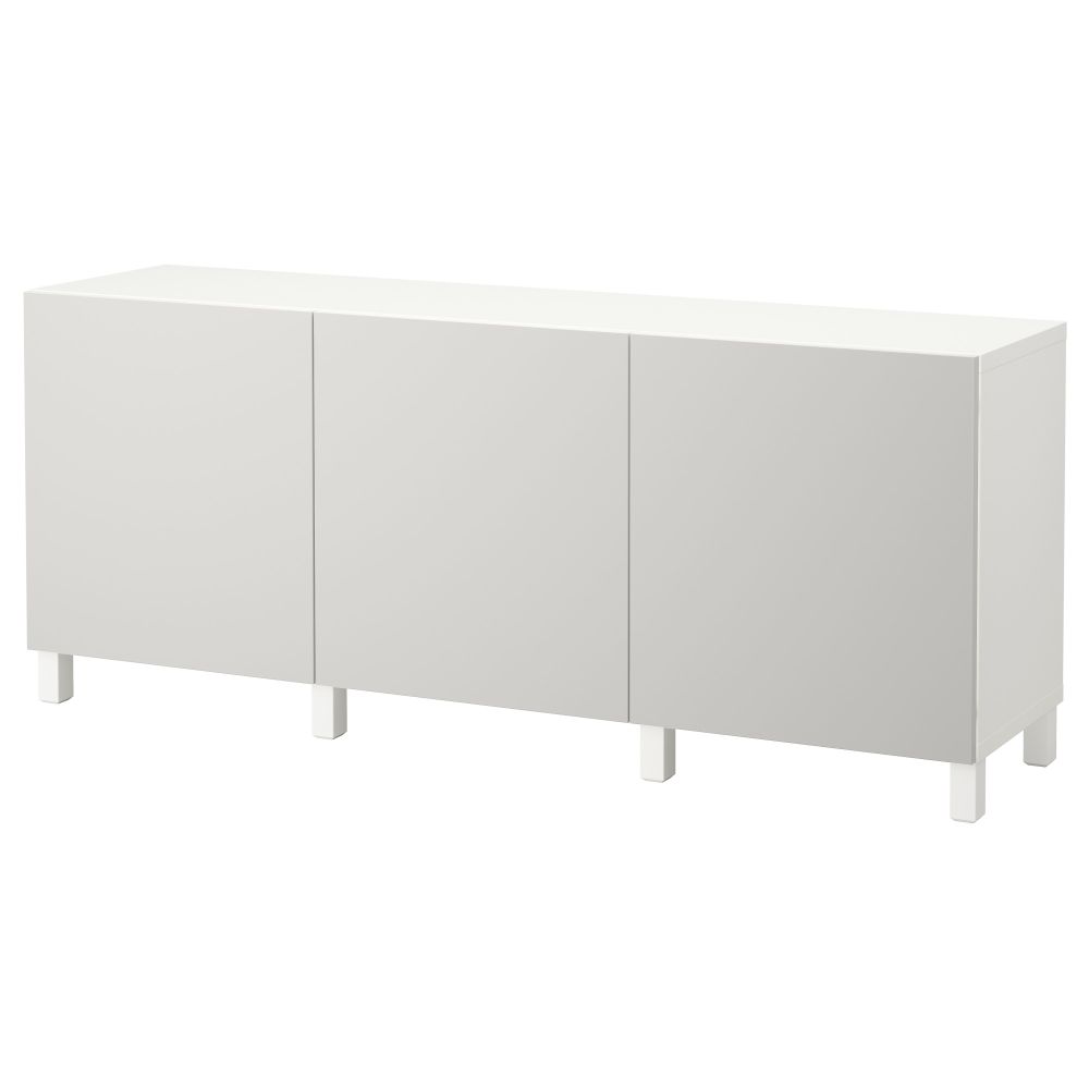 Комбинация для хранения с дверцами БЕСТО, белый, Лаппвикен светло-серый (180x40x74 см) - фото 1