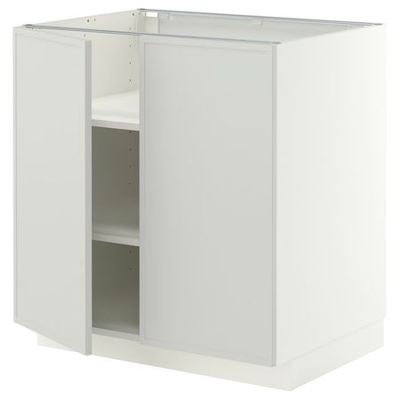 METOD Напольный шкаф с полками/2дверцами - белый/Aspudden светло-серый 80x60 см
