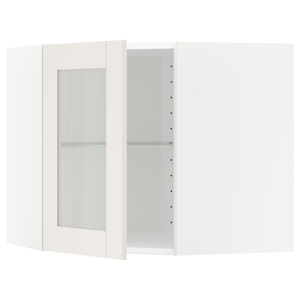Угловой навесной шкаф с полками, стекляными дв, белый/Сэведаль белый 68x60 см IKEA METOD МЕТОД 392.230.52 - фото 1