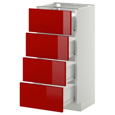 Напольный шкаф 4 фронтальных панели, 4 ящика МЕТОД / ФОРВАРА, белый, Рингульт красный