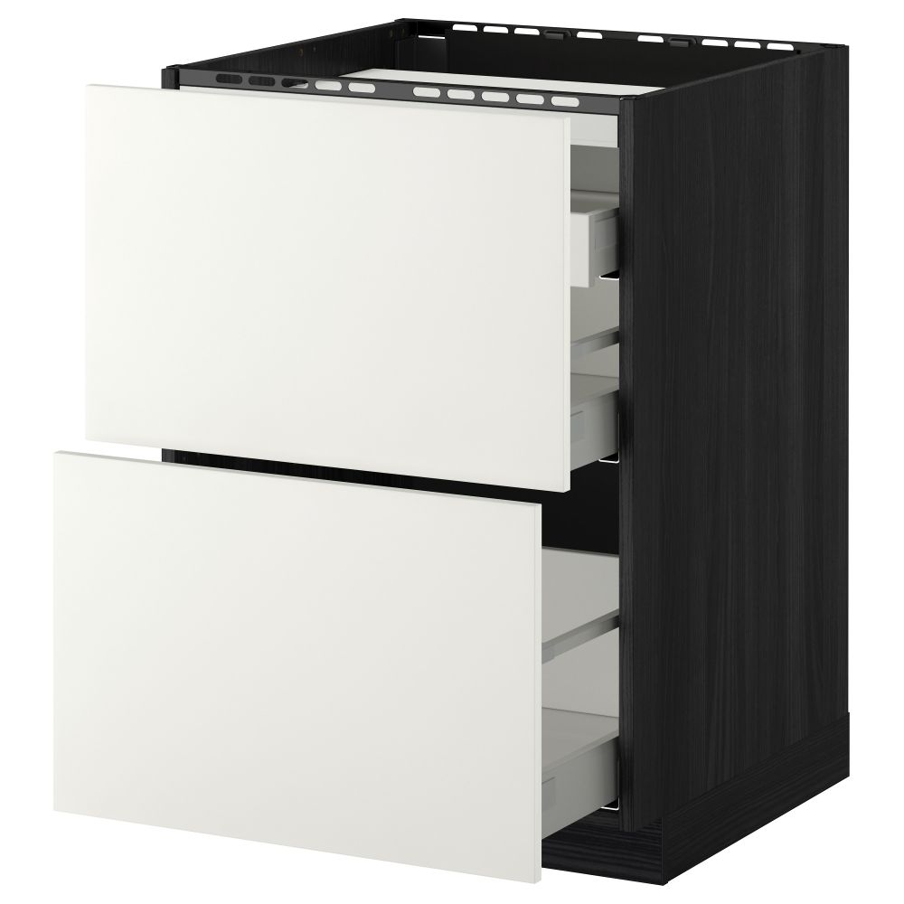 Напольный шкаф, 2 фронтальных панели, 3 ящика МЕТОД / МАКСИМЕРА, черный, Хэггеби белый - схема-чертеж с размерами