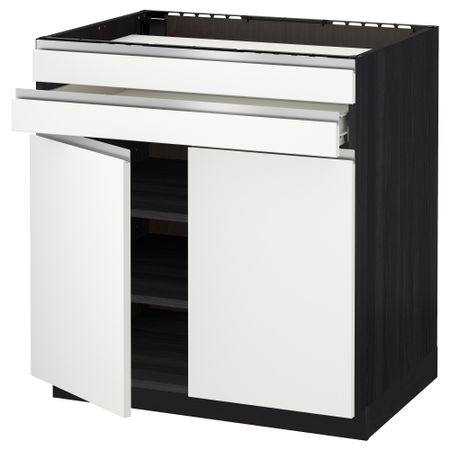 Напольный шкаф для варочной панели, 2 ящика, 2 фасада, 1 ящик МЕТОД / ФОРВАРА, черный, Нодста белый (80x60 см)