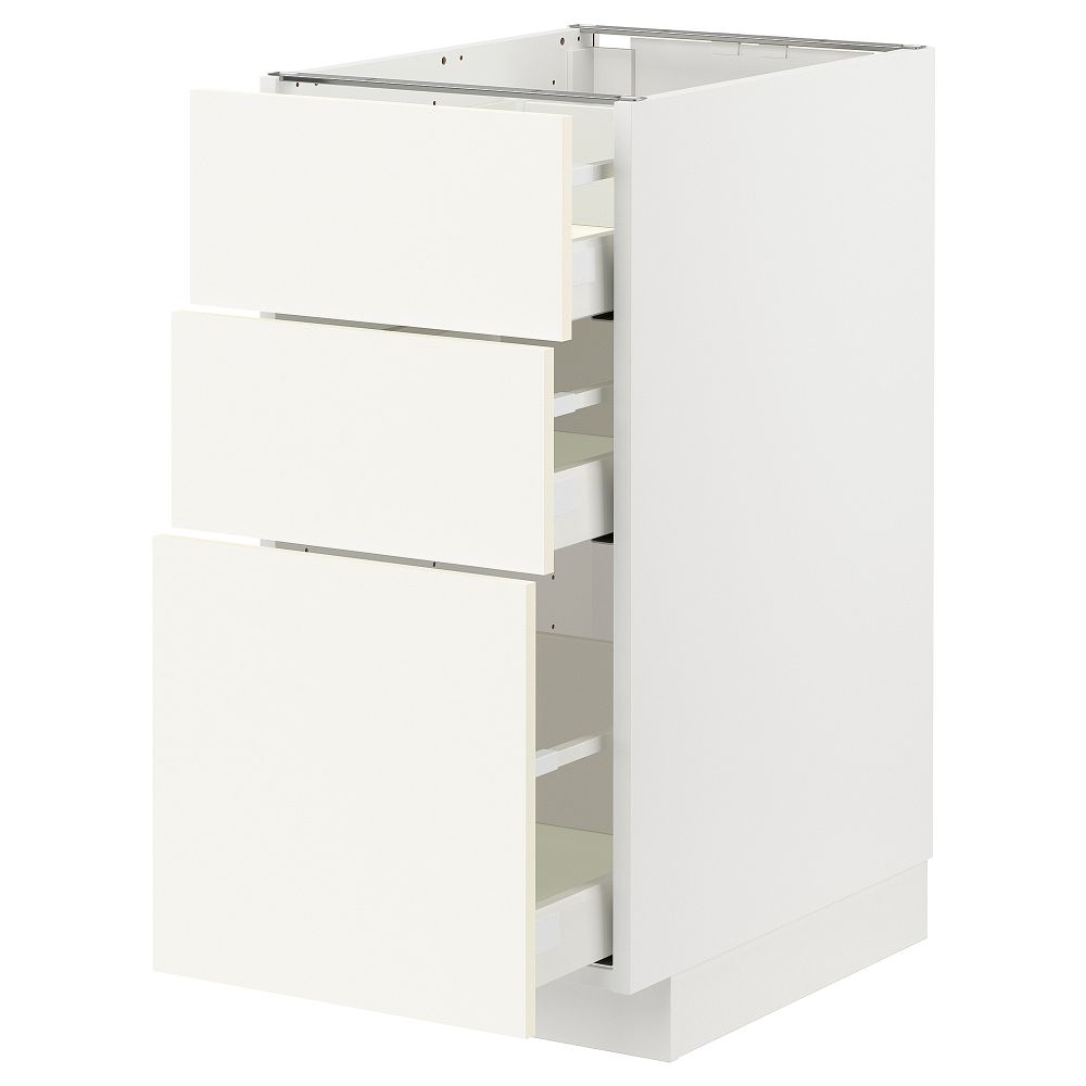 Напольный шкаф с 3 ящиками, белый, Vallstena белый, 40x60 см IKEA METOD МЕТОД, MAXIMERA МАКСИМЕРА 695.072.09 - фото 1