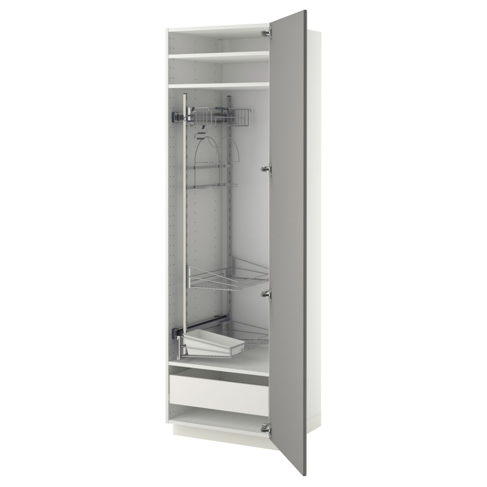 Высокий шкаф с отделением для аксессуаров, для уборки МЕТОД / ФОРВАРА, белый, Будбин серый - фото 1