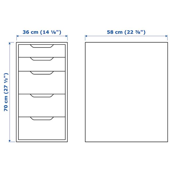 Тумба с ящиками, белый 36x70 см IKEA ALEX АЛЕКС 503.849.01 - схема-чертеж с размерами
