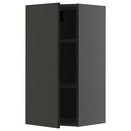 METOD Навесной шкаф с полками - черно-серый/Nickebo матовый антрацит 40x80 см