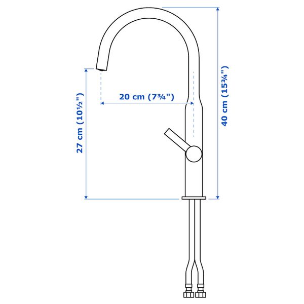 Смеситель кухонный, полированная латунь IKEA NYVATTNET НИВАТТНЕТ 403.557.15 - схема-чертеж с размерами