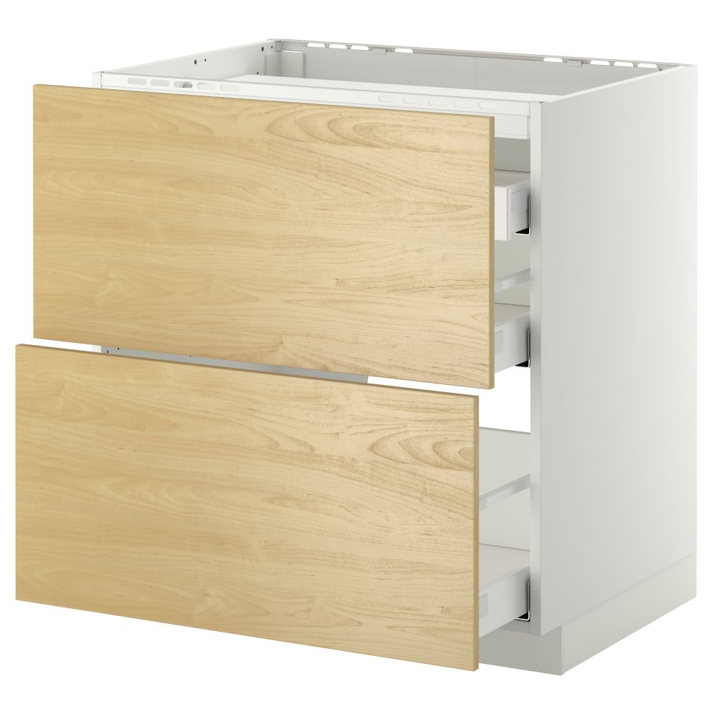 Напольный шкаф, 2 фронтальных панели, 3 ящика МЕТОД / МАКСИМЕРА, белый, Тингсрид береза - схема-чертеж с размерами