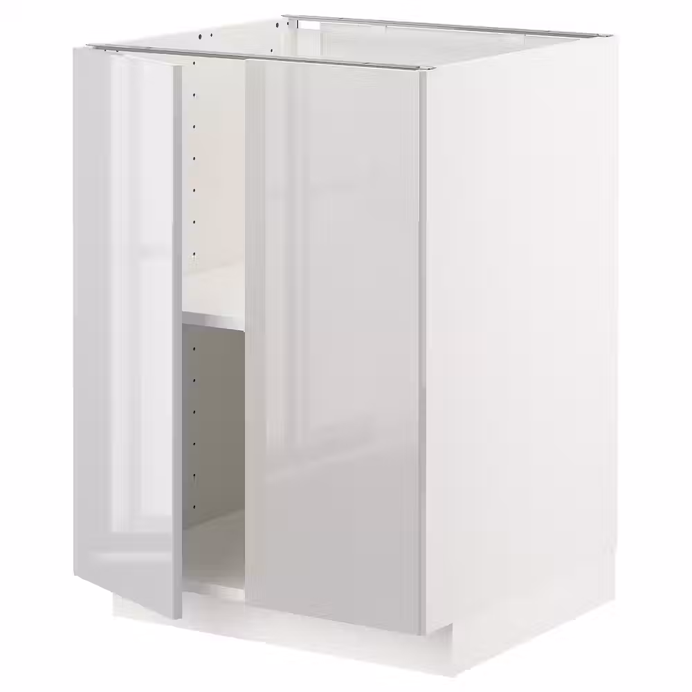 METOD Напольный шкаф с полками/2дверцами - белый/Ringhult светло-серый 60x60 см - фото 1