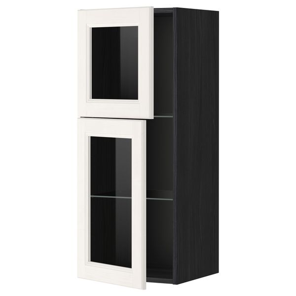 Навесной шкаф с полками, 2 стекло дверцы МЕТОД, черный, Лаксарби белый (40x100 см) - схема-чертеж с размерами