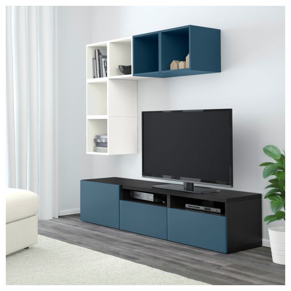 Комбинация для ТВ БЕСТО / ЭКЕТ, белый/черно-коричневый, темно-синий (180x40x170 см) - фото 2