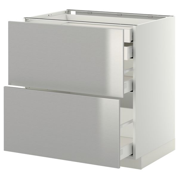 Напольный шкаф 2 фронтальные панели, 2 нижних, 1 средний, 1 высокий ящик МЕТОД / МАКСИМЕРА, белый, Гревста нержавеющ сталь - фото 1