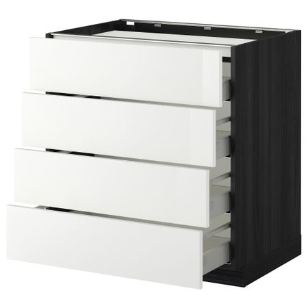 Напольный шкаф, 4 фронтальных панели, 4 ящика МЕТОД / МАКСИМЕРА, черный, Рингульт белый