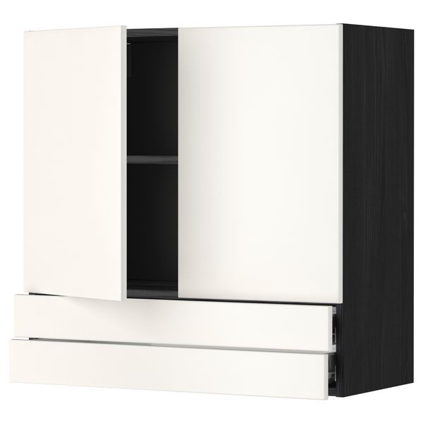 Навесной шкаф, 2 дверцы, 2 ящика МЕТОД / ФОРВАРА, черный, Веддинге белый - фото 1
