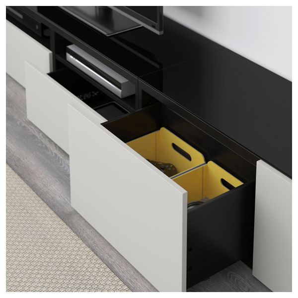 Шкаф для ТВ, комбинированный, стекляные дверцы БЕСТО, черно-коричневый Лаппвикен, Синдвик светло-серый прозрачное стекло - фото 3