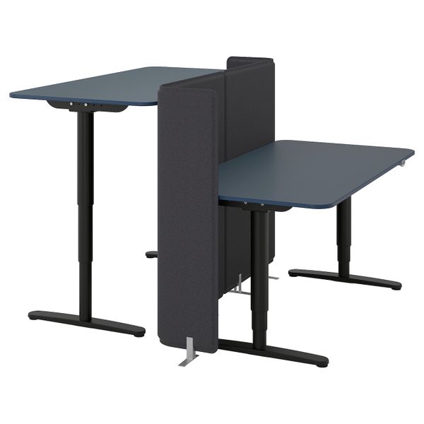 Стол-трансформер с экраном, линолеум синий, черный 160x160 120 см IKEA БЕКАНТ 292.892.89 - фото 1