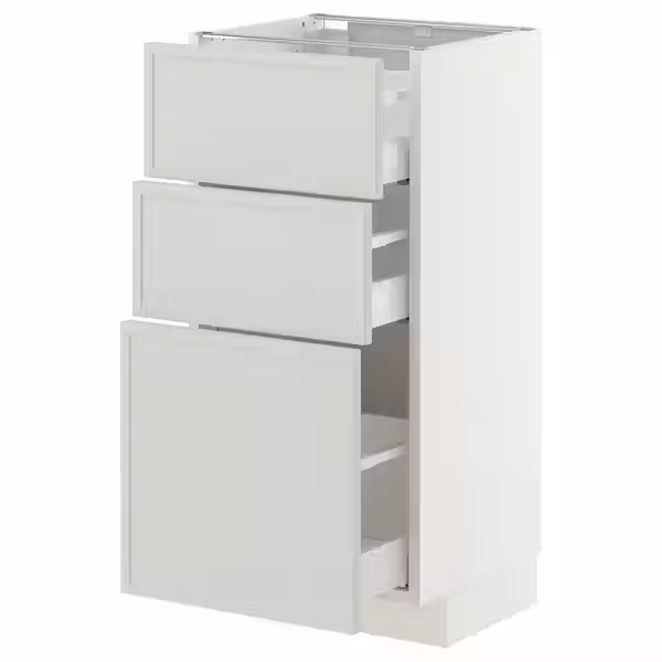 METOD / MAXIMERA Напольный шкаф с 3 ящиками - белый/Aspudden светло-серый 40x37 см - фото 1