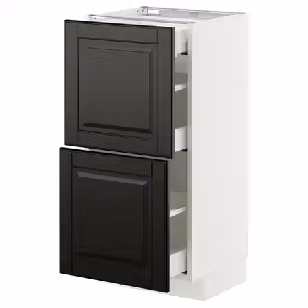 METOD / MAXIMERA Напольный шкаф/2 фасада/3 ящика - белый/Bodbyn чёрный 40x37 см