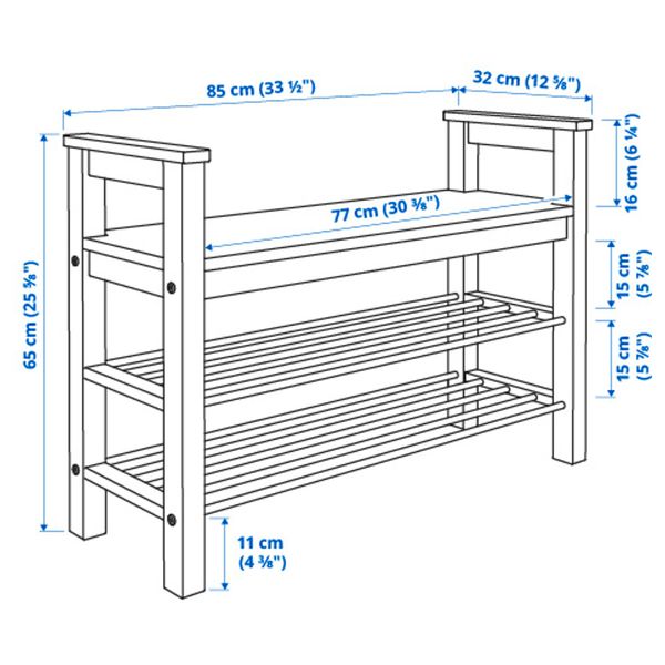 Скамья с полкой для обуви, белый, 85x32x65 см IKEA HEMNES ХЕМНЭС 002.438.00 - фото 7