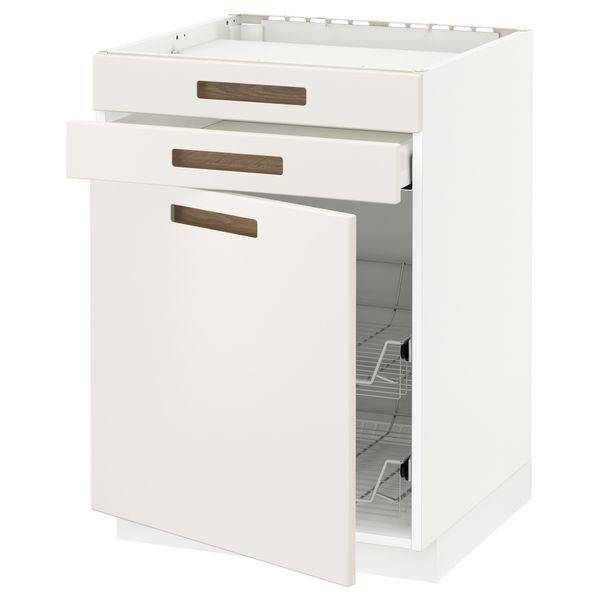 Напольный шкаф для варочной панели, ящик, 2 проволочных корзины МЕТОД / МАКСИМЕРА, белый, Мэрста белый (60x60 см) - схема-чертеж с размерами