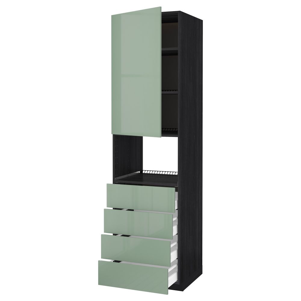 Высокий шкаф для духовки, дверца, 4 ящика МЕТОД / МАКСИМЕРА, черный, Калларп светло-зеленый - схема-чертеж с размерами