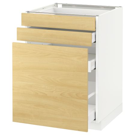 Напольный шкаф с выдвижными модулями, 2 фронтальные панели МЕТОД / МАКСИМЕРА, белый, Тингсрид береза