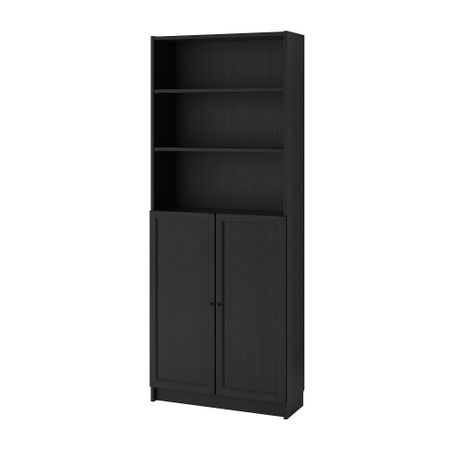 Стеллаж с дверьми, 80x30x202 см, черно-коричневый IKEA BILLY БИЛЛИ, OXBERG ОКСБЕРГ 392.810.56