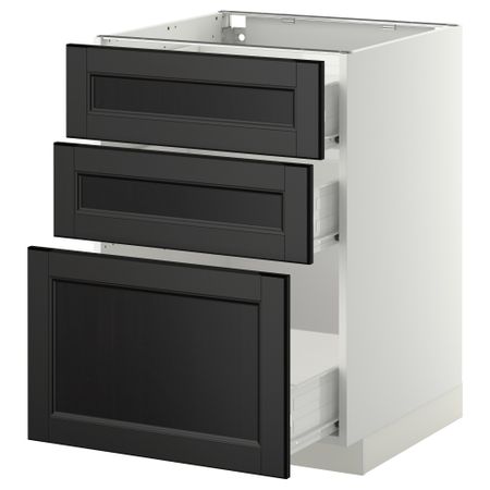 Напольный шкаф с 3 ящиками МЕТОД / ФОРВАРА, белый, Лаксарби черно-коричневый
