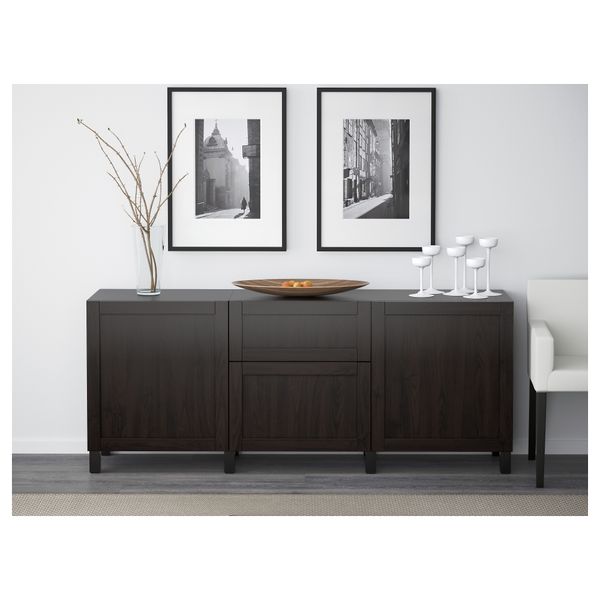 Комбинация для хранения с ящиками БЕСТО, Ханвикен черно-коричневый (180x40x74 см) - фото 2