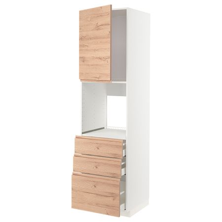 Высокий шкаф для духовки/дверь/3ящика, белый/Воксторп под дуб 60x60x220 см IKEA METOD МЕТОД / MAXIMERA МАКСИМЕРА 594.143.19