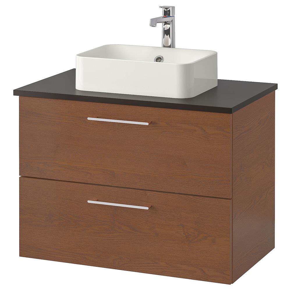 Шкаф со столешницей 45x32 раковина, под коричневый мореный ясень/антрацит БРОГРУНД смеситель 82x49x72 см IKEA GODMORGON/TOLKEN - фото 1