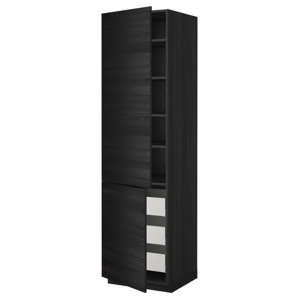 Высокий шкаф + полки, 3 ящика, 2 дверцы МЕТОД / МАКСИМЕРА, черный, Тингсрид черный - фото 1