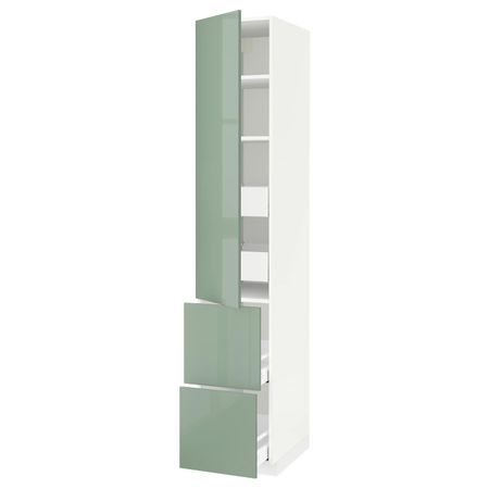 Высокий шкаф + полки, 4 ящика/2дверцы, белый, Калларп светло-зеленый, 40x60x220 см IKEA МЕТОД / МАКСИМЕРА 092.460.26