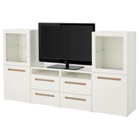 Шкаф для ТВ, комбинированный, стекляные дверцы БЕСТО, Марвикен белый прозрачное стекло (240x40x128 см)