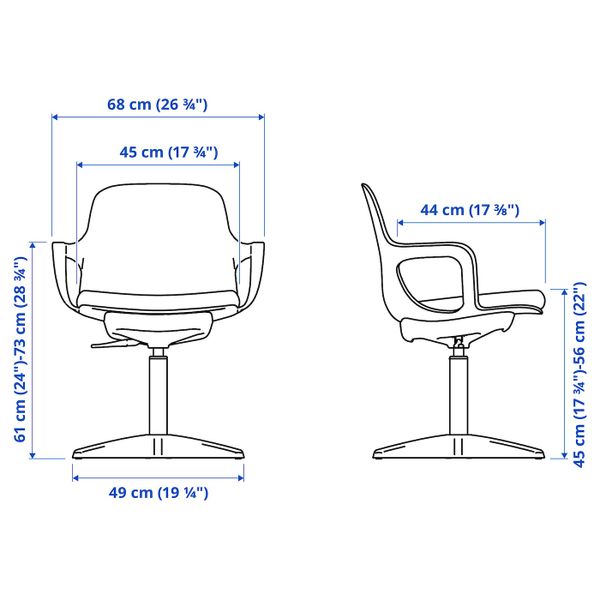Рабочее кресло c подушкой, антрацит IKEA ODGER ОДГЕР 694.772.12 - схема-чертеж с размерами