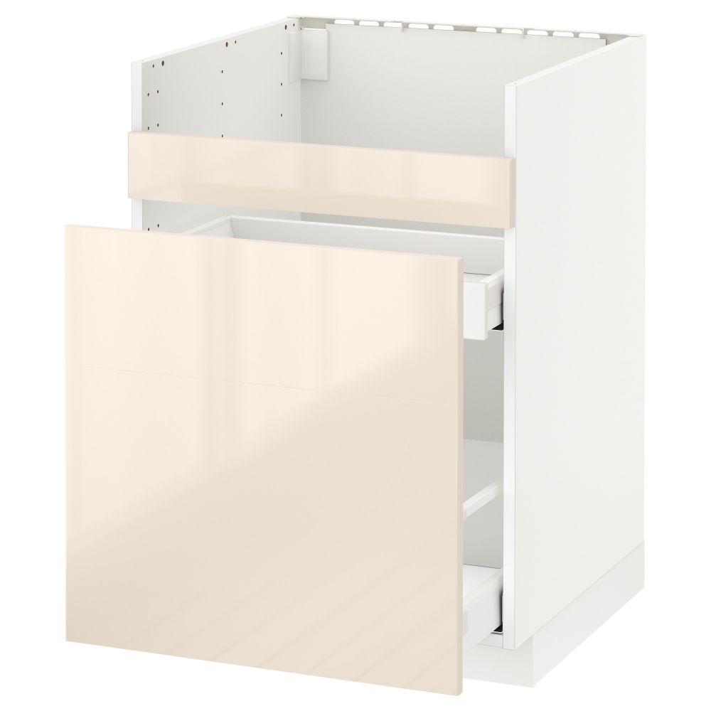 Напольный шкаф под мойку ДУМШЁ, 3 фасада, 2 ящика МЕТОД / МАКСИМЕРА, белый, Рингульт кремовый - схема-чертеж с размерами