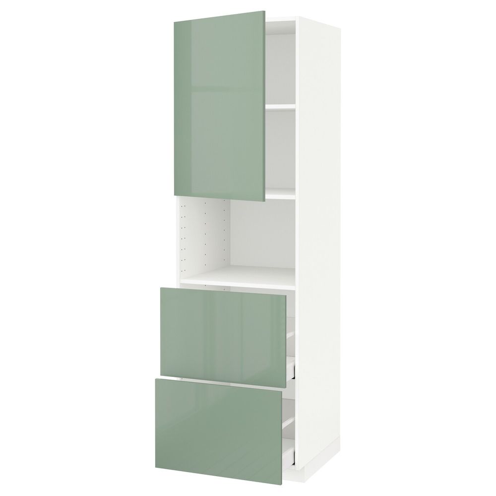 Высокий шкаф для СВЧ/дверца/2ящика, белый, Калларп светло-зеленый, 60x60x200 см IKEA МЕТОД / МАКСИМЕРА 492.987.11 - схема-чертеж с размерами