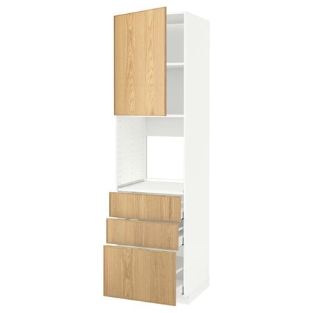 Высокий шкаф для духовки/дверь/3ящика, белый/Экестад дуб 60x60x220 см IKEA METOD МЕТОД / MAXIMERA МАКСИМЕРА 192.371.54