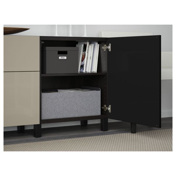 Комбинация для хранения с ящиками БЕСТО, Лаксвикен черный, Сельсвикен глянцевый/бежевый (180x40x74 см) - фото 3