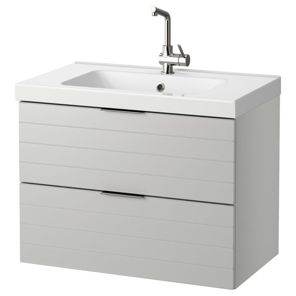 Шкаф для раковины с 2 ящиками ГОДМОРГОН / ОДЕНСВИК, светло-серый (80x49x64 см) - фото 2