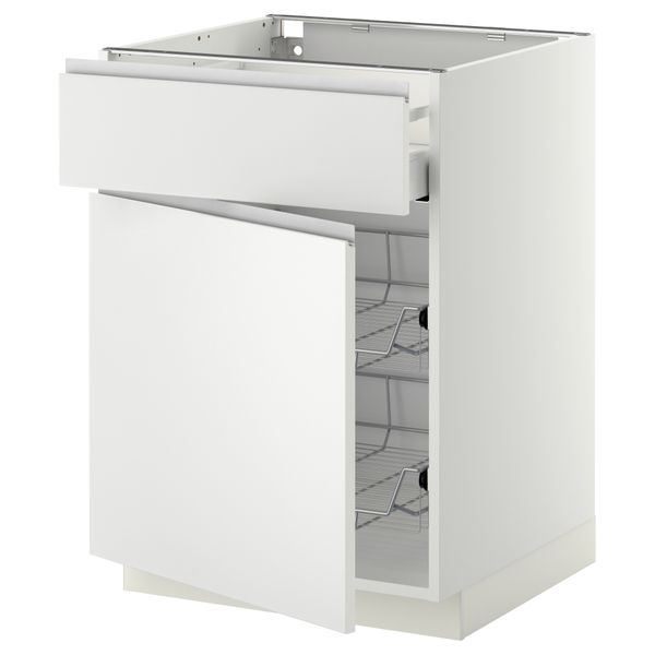 Напольный шкаф с проволочной корзиной, ящиком, дверью МЕТОД / МАКСИМЕРА, белый, Нодста белый - схема-чертеж с размерами