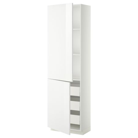 Высокий шкаф + полки, 3 ящика, 2 дверцы МЕТОД / МАКСИМЕРА, белый, Рингульт белый