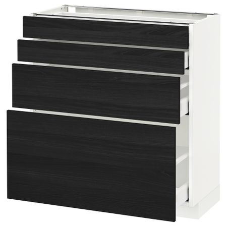 Напольный шкаф 4 фронтальных панели, 4 ящика МЕТОД / МАКСИМЕРА, белый, Тингсрид черный