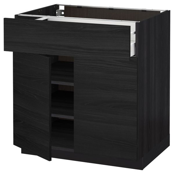 Напольный шкаф + ящик/2дверцы, черный, Тингсрид черный 80x60 см IKEA МЕТОД / МАКСИМЕРА 592.356.62 - схема-чертеж с размерами