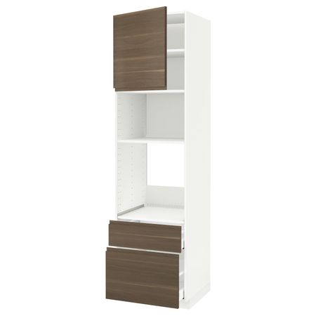 Высокий шкаф для духовки и СВЧ/дверца/2ящ, белый/Воксторп грецкий орех 60x60x220 см IKEA METOD МЕТОД / MAXIMERA МАКСИМЕРА