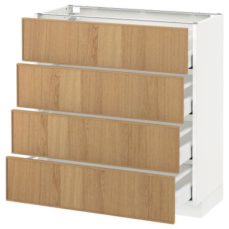 Напольный шкаф 4 фронтальных панели, 4 ящика МЕТОД / МАКСИМЕРА, белый, Экестад дуб
