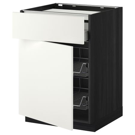 Напольный шкаф для варочной панели, ящик, 2 проволочных корзины МЕТОД / МАКСИМЕРА, черный, Хэггеби белый (60x60 см)