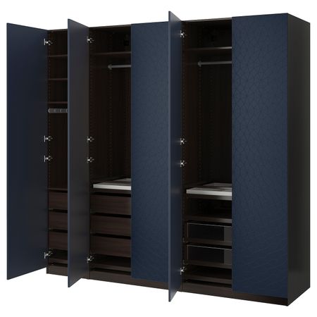 Гардероб, черно-коричневый, хамнос черно-синий, 250x60x236 см IKEA ПАКС 492.881.37