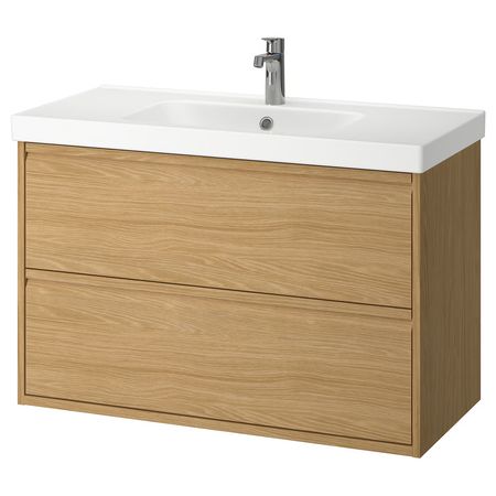 ÄNGSJÖN / ORRSJÖN Шкаф с ящиками/раковина/смеситель - под дуб 102x49x69 см